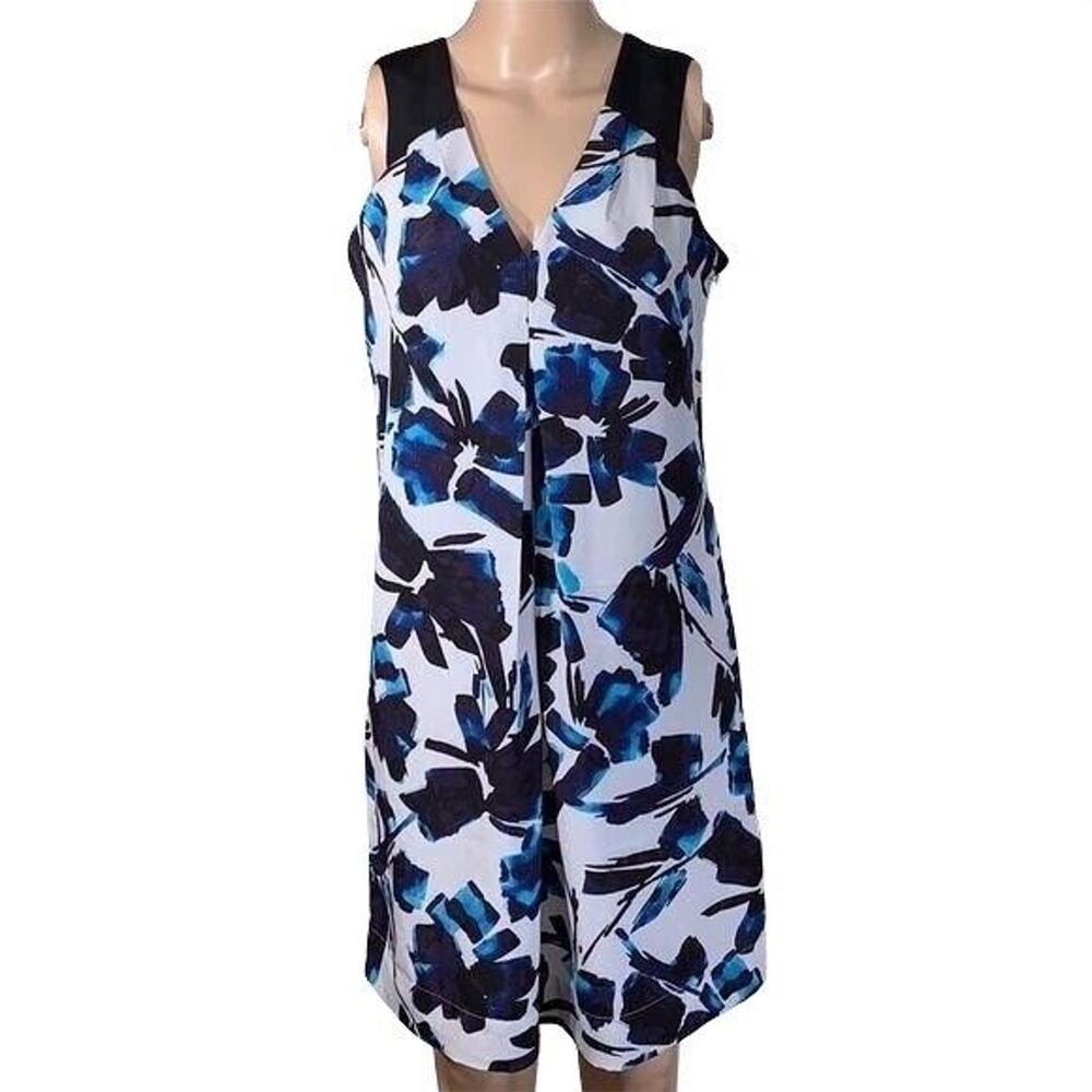 Simply Vera Vera Wang Womens Dress Silky Sleeveless Blue Black Floral Small
